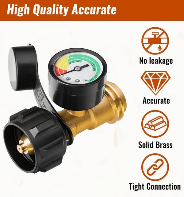 Universal Propane Tank Gauge for 5-40 Pound LP Tanks | Gas Level Indicator for Grill. Heater. RV Camper. QCC1/Type 1 Connection